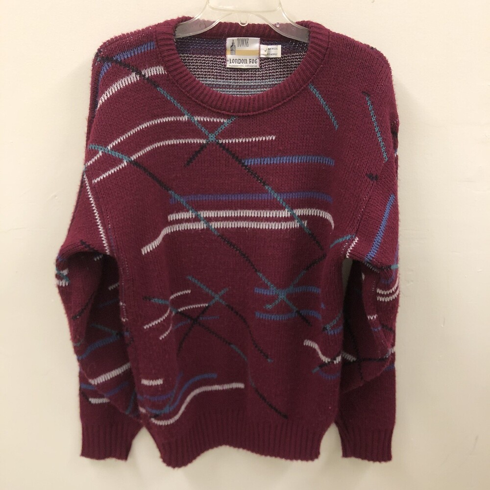 Vintage London Towne Knit Red Mens Coogi Style Cosby Pullover Sweater Size Large
